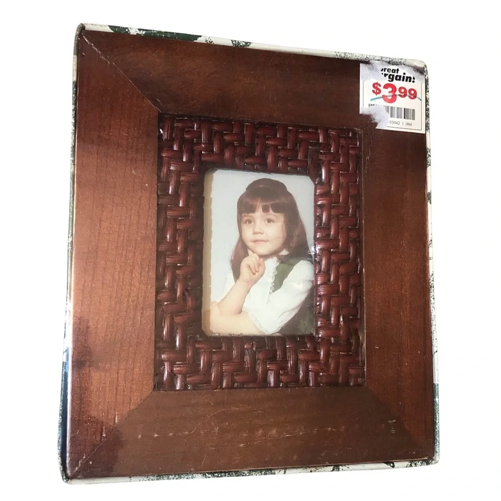 NWT Dark Brown Wood Picture Frame, 6.75x7.75 Holds 3.25x2.25 Photo